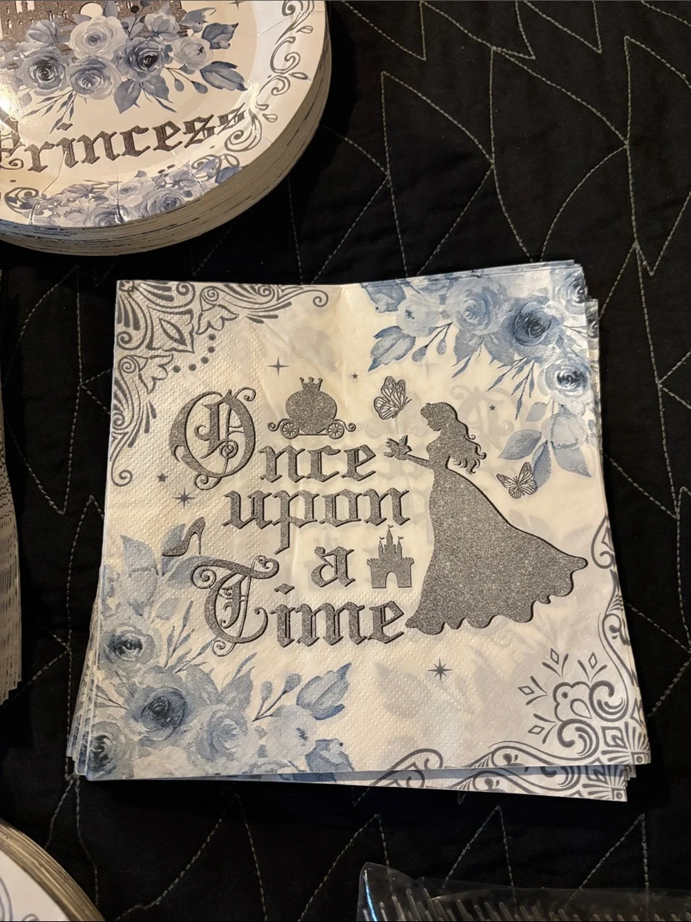 Lot 136 Once Upon a Time Princess Party Plates & Napkins - Blue and White